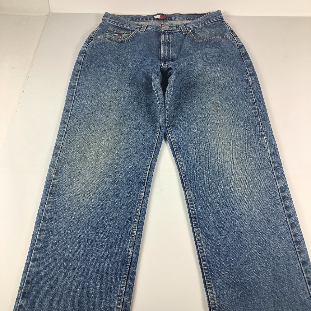 VTG Tommy Hilfiger Jeans Men's 30* Straight Leg Blue Faded Stained Denim Pants